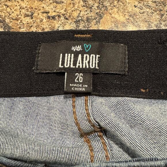 LuLaRoe Womens Jeans Skinny Distressed Elastic Waist Zip Fly Blue Size 26 IO - Picture 2 of 8